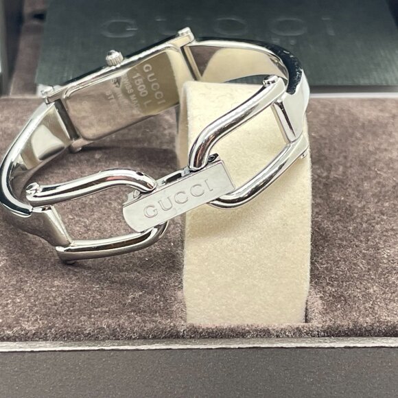 Gucci Pink Mother of Pearl Horsebit Silver Watch in original Box w/ Cards - Picture 5 of 11